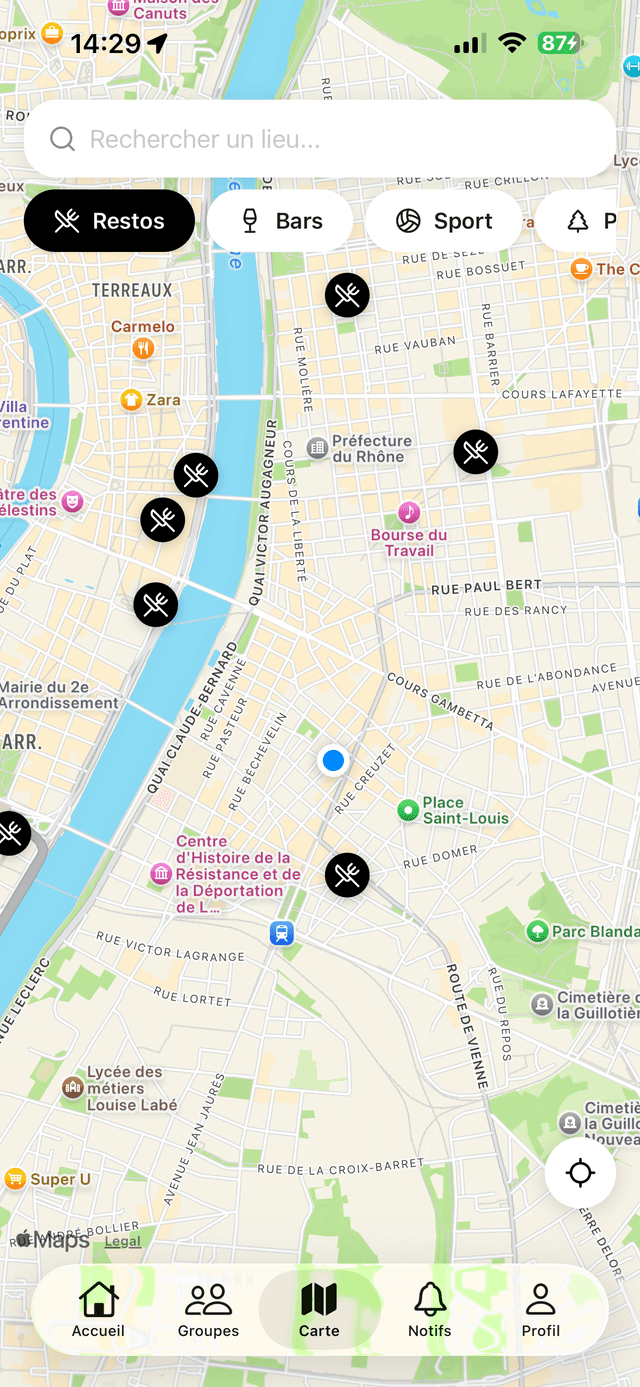 Carte des événements